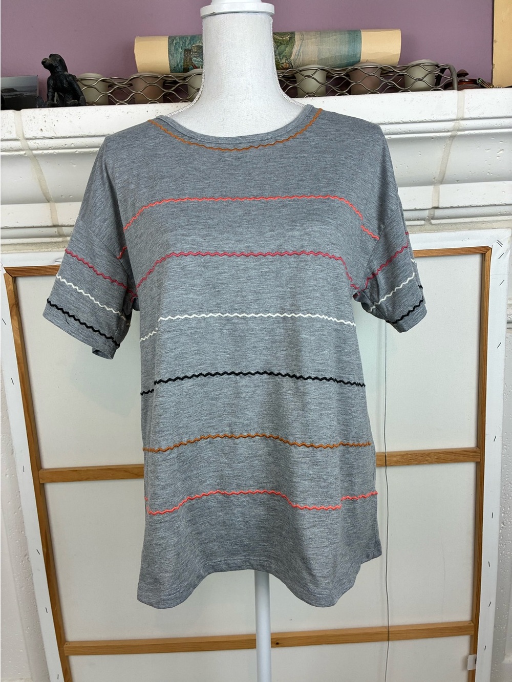 Betseyโs Boutique Shop Oversized Top w/Multicolor Zig Zag stitching